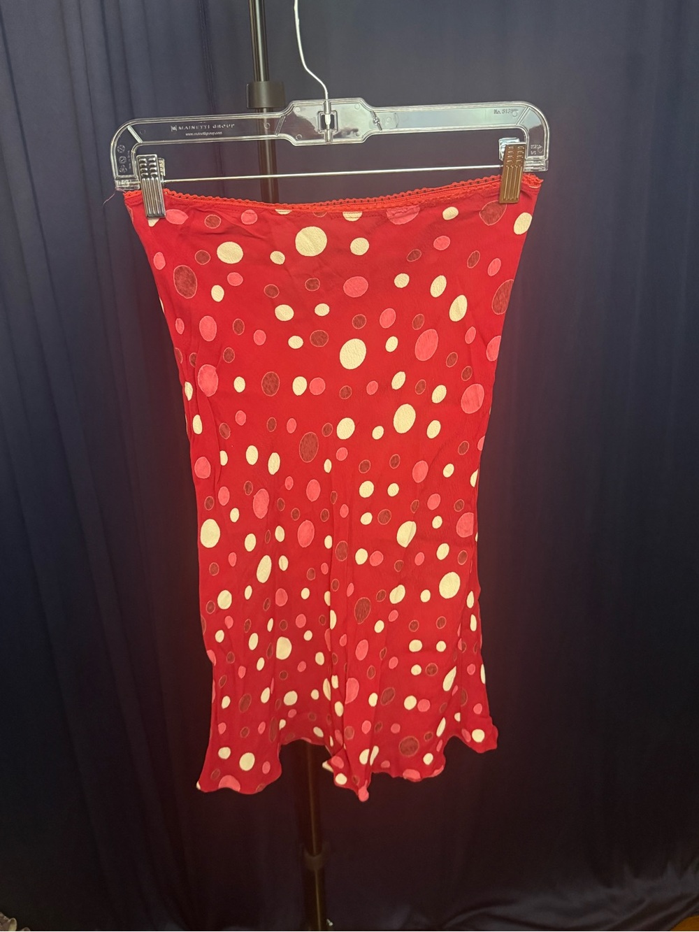 Y2K Angie Coquette Red Polka Dot Rayon Midi Skirt 2000s